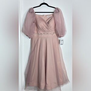 Elegant Pink Dress with Sheer Sleeves